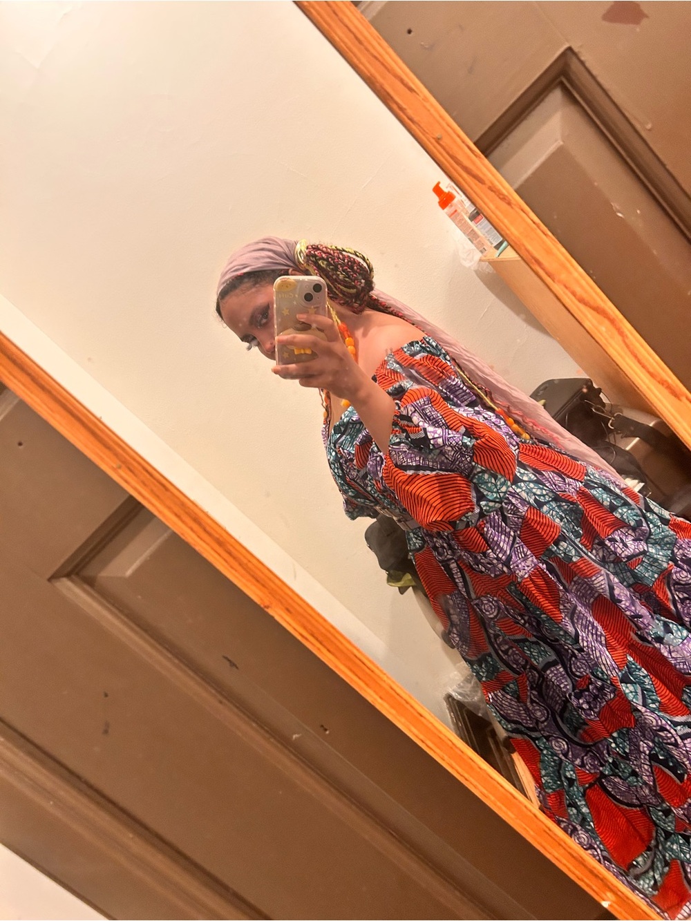 Vibrant African print Maxi Dress - Bold Orange & Teal - Picture 7 of 10